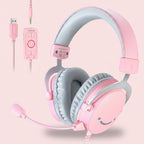 Pink and gray headphones with smiley face design on a white background
